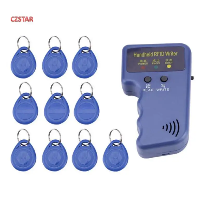 Handheld 125KHz EM4100 TK4100 RFID Copier Writer Duplicator Programmer Reader+ 5pcs EM4305 T5577 Rewritable ID Keyfobs Tags