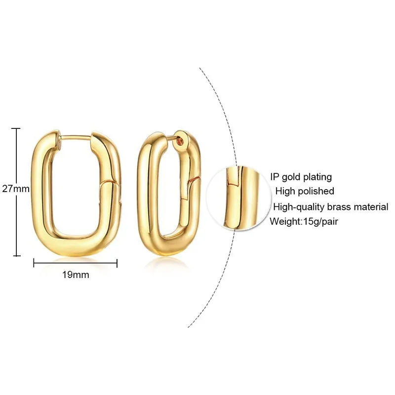 Vnox, персонализированные дизайнерские серьги с карабином для женщин, позолоченные квадратные серьги-кольца из нержавеющей стали, подарок для нее