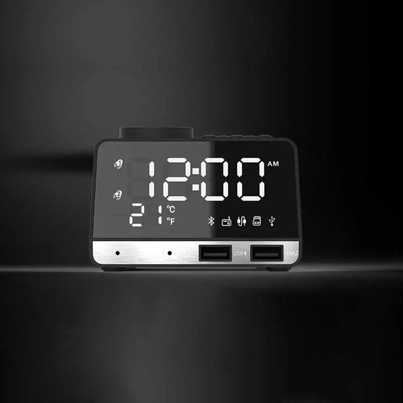 K11 Bluetooth 4.2 Radio Alarm Clock Speaker With 2 USB Ports LED Digital Alarm Clock Home Decration Snooze Table Clock