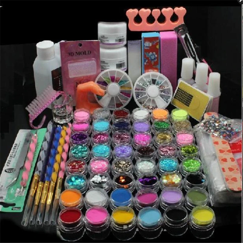 

Glitter Powder Manicure Nail Kit Rhinestones 3D Design Acrylic Powder Manicure Gel Polish Nail Tips Gems Decoration DIY Tool Kit