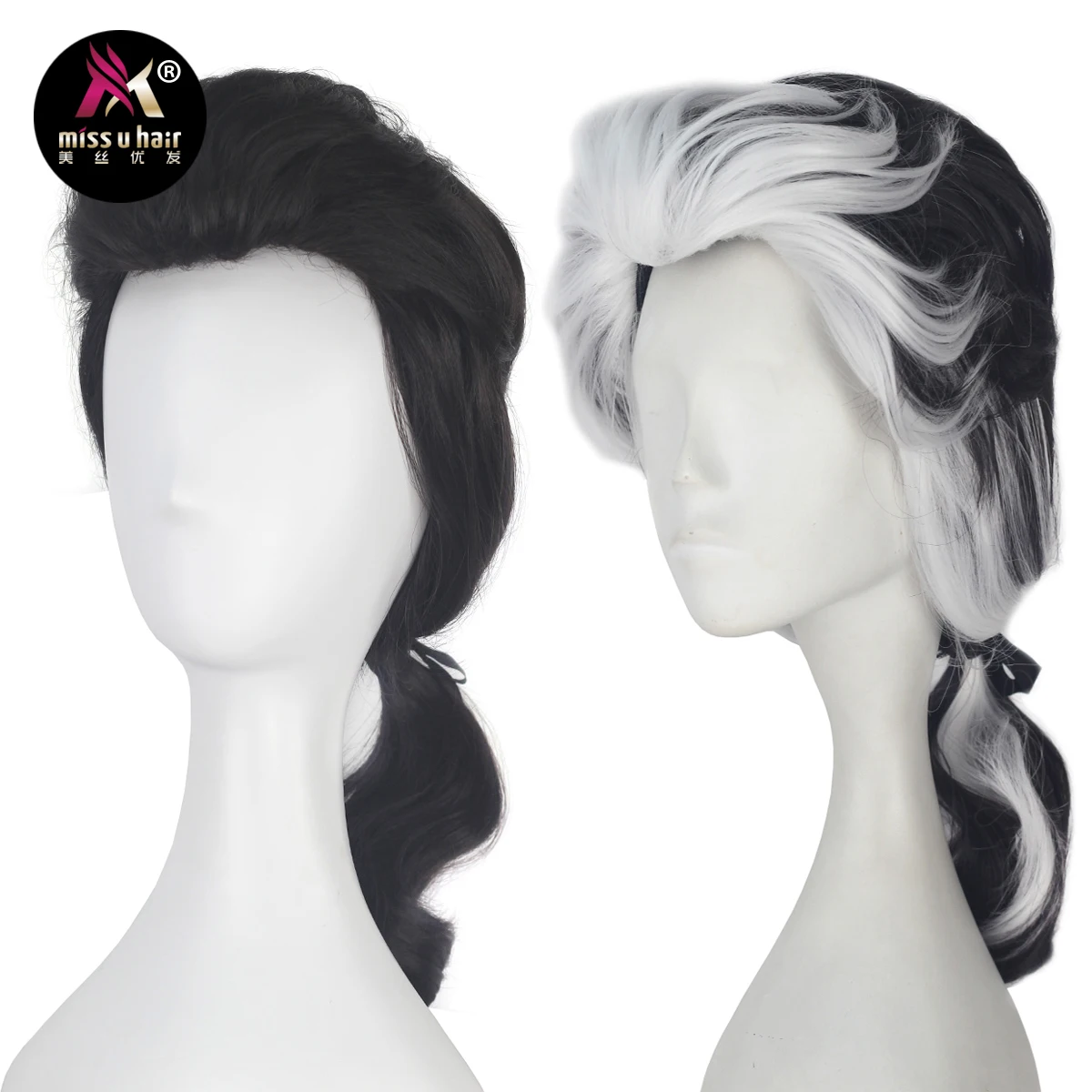 

Miss U Hair High Temperature Fiber Men Boy Short Wavy Black and White Color Braid Costume Moive Cosplay Party Wig Halloween