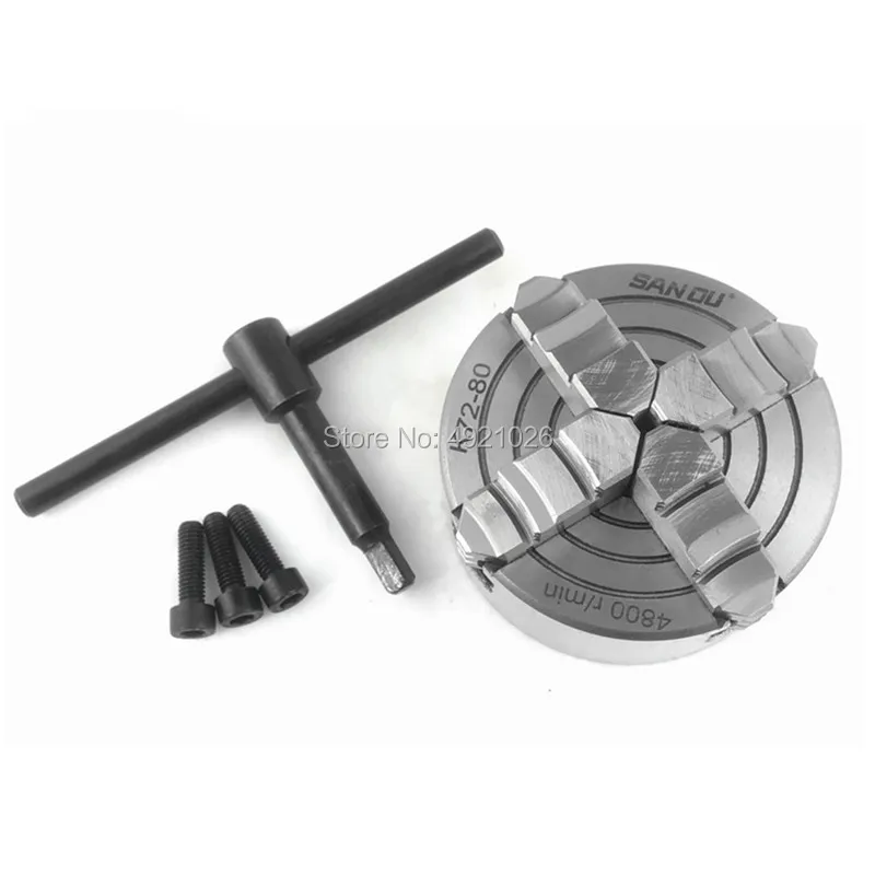 Portabrocas de torno K72-80 Portabrocas de metal autocentrante manual de 4 mordazas de 80 mm con mordazas adicionales Accesorios para m/áquinas de torneado