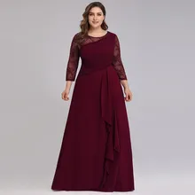 Vestido de Madre de novia de talla grande Vestidos de fiesta de noche 2020 elegante encaje Línea A gasa manga larga cuello redondo vestidos de Madre de la novia