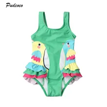 Коллекция года, брендовый купальный костюм с птицами для маленьких девочек, новое летнее милое боди зеленая одежда с оборками пляжная одежда для детей от 0 до 24 месяцев