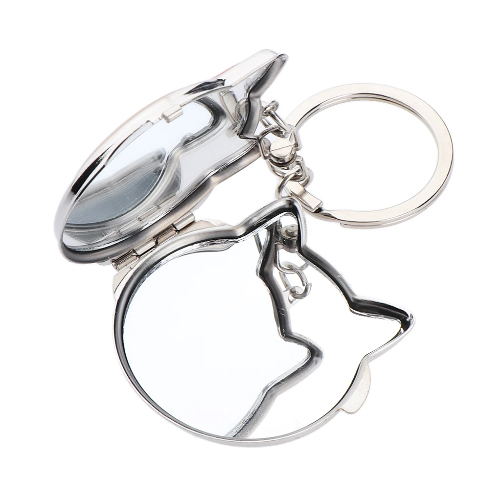 

Portable Folding Cat Shaped Pocket Compact Makeup Mirror Key Ring - Random