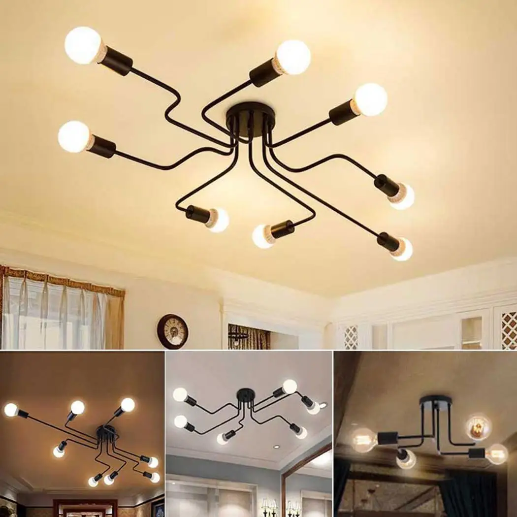 DIY E27 Art Spider Ceiling Lamp Fixture Light Mordern Nordic Retro Edison Bulb Light Chandelier Vintage Loft Antique Adjustable