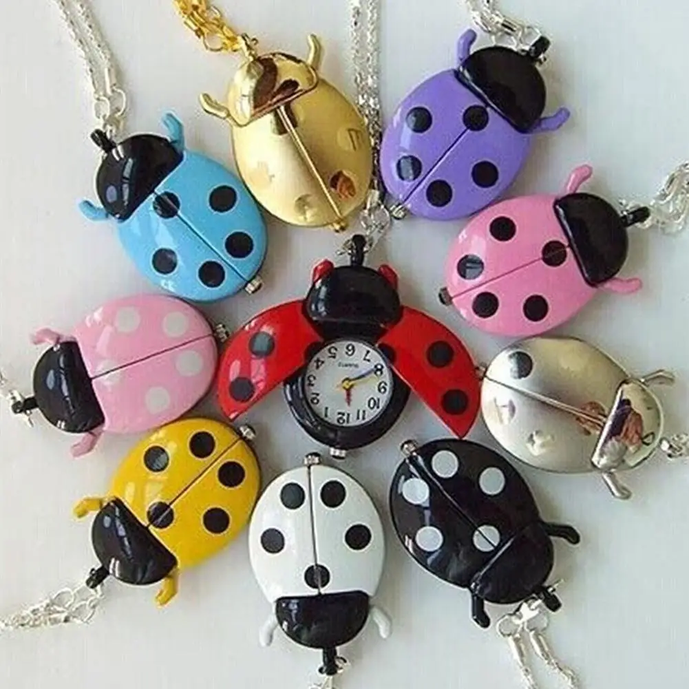 

Retro Beetle Ladybug Shape Quartz Pocket Watch Necklace Pendant Unisex Gifts hot