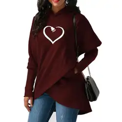 2018 Новая мода любовь печати худи и толстовки для женщин с капюшоном печати с длинным рукавом и крестиком повседневные пуловеры для женщин