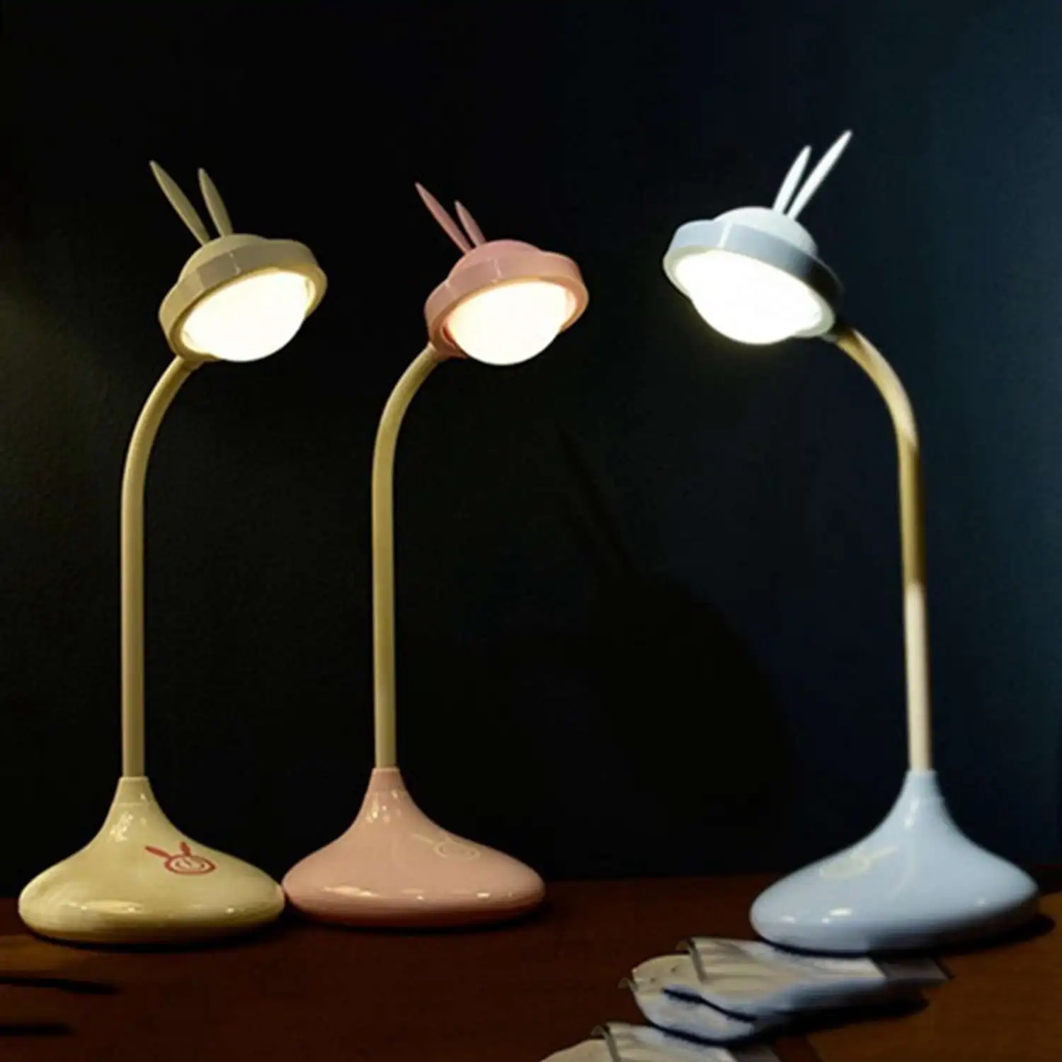 Pink USB Charging Cute Rabbit Desk Lamp LED Dimming Novelty Night Light for Book Reading Study Children Sleeping|Ночники| |