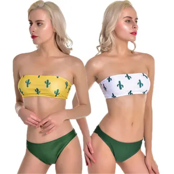 

Women Swimsuits Print Lace Tube Top Bikini Strap Solid Color Hard Cover Split Bikini 2019 Swimwear Two Piece Set Swimming Suit