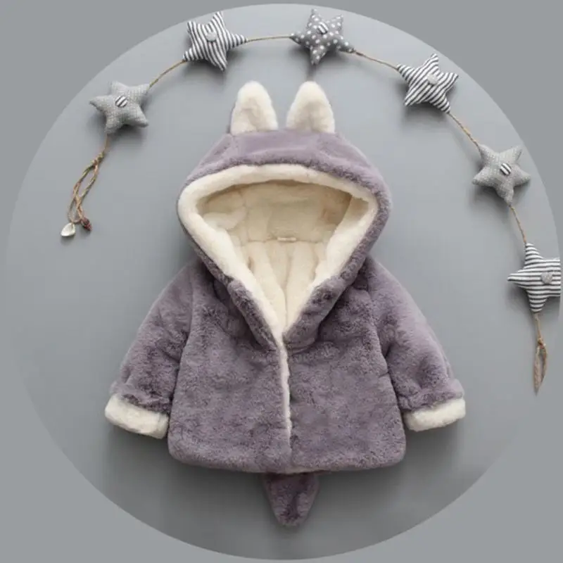 

Winter Baby Kids Girls Cute Bunny Fleece Coat Warm Infant Hooded Outerwear