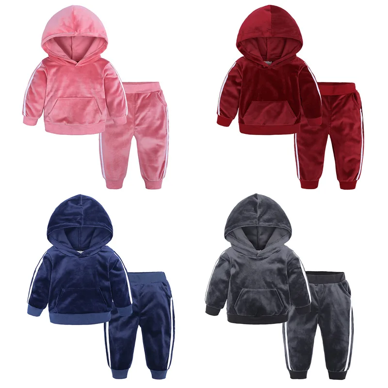 

Velvet hoodies+pants 2 piece set for kids boys girls clothes 2019 toddler costume children outfits baby clothing tracksuit 1-7Y