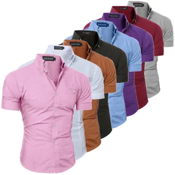 

2019 Men's Slim Fit Shirt Short Sleeve Business Formal Casual Shirt Tops Solid Single Breasted 8 Color M-3XL