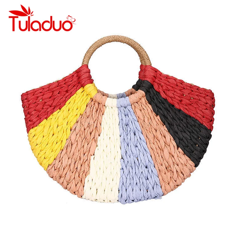 

Tuladuo Brand 2019 New Fashion MOON Straw Handbags Women Summer Beach Bag Rattan Bag Handmade Vintage Woven Handbag For Women