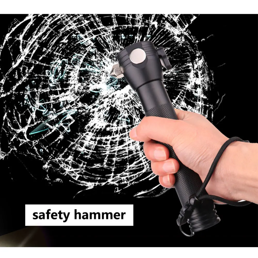 Multi-Functional Solar Power LED Flashligh Safety Hammer Torch Light With Power Bank Magnet Survival Tool Emergency Camping