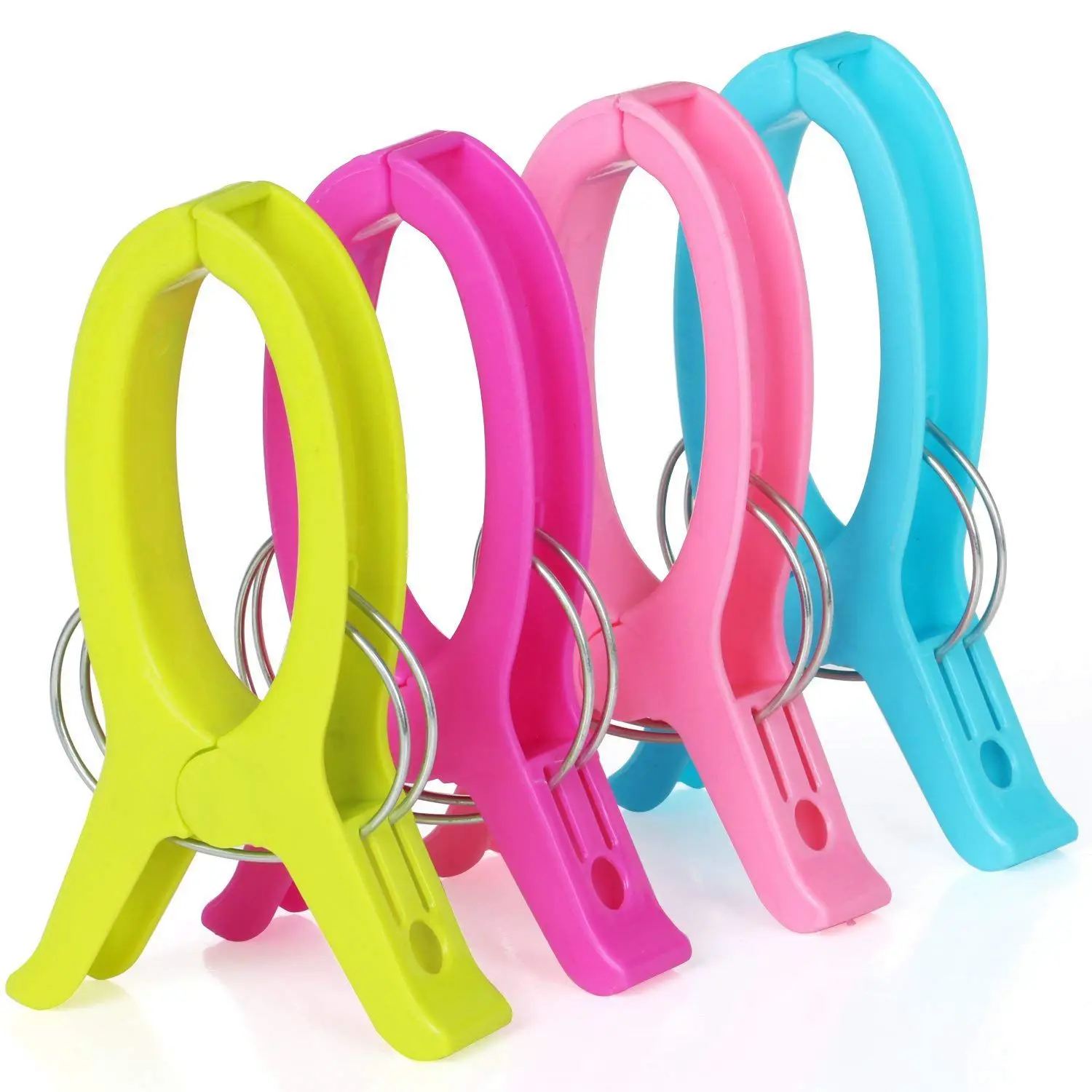 

4 x Large HQ Assorted Beach Towel Pegs - Secure Sun Lounger Deluxe Edition with Reinforced Metal Springs