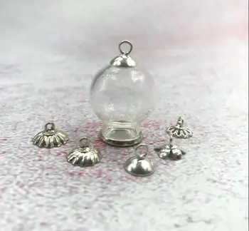 

50pcs/lot 20x12mm hollow round glass globe with setting base beads cap set orb glass vials pendant glass bottle jewelry decor