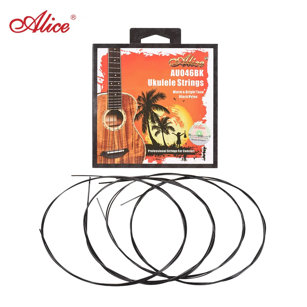 

Alice AU046BK 4pcs Ukulele Strings Ukelele String Set(A-E-C-G) Black Modified Nylon for Baritone/ Soprano/Tenor/Concert Ukulele