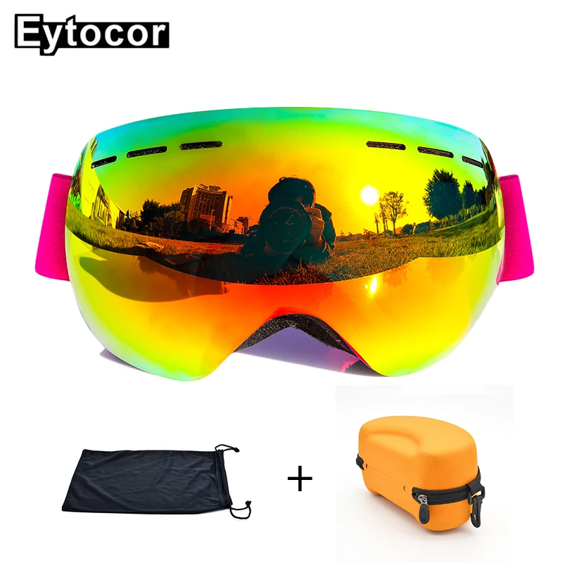 EYTOCOR UV400 ТПУ Рамка магнитные лыжные очки с быстросменными линзами зеркальное