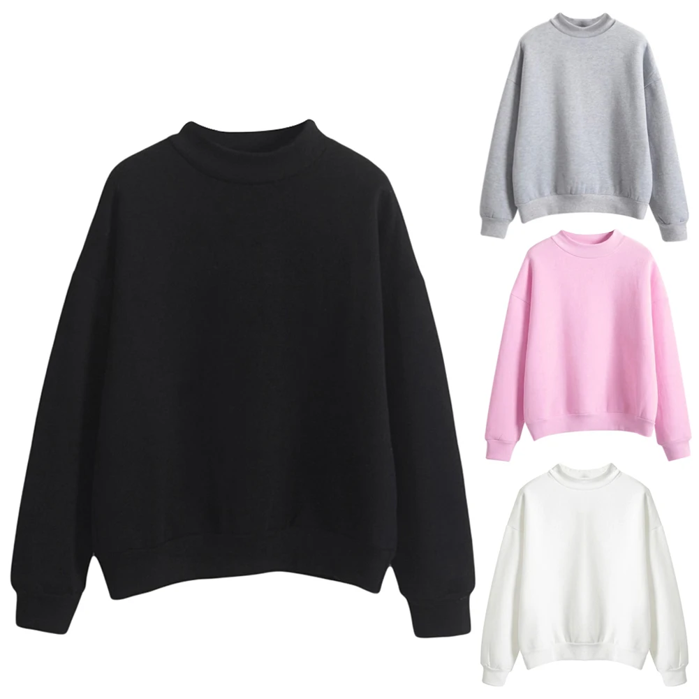 

Fashion O Neck Loose Solid Hoodie Pullover Harajuku Women Pink Hoodies Sweatshirt Streetwear Casual Female Tops Moletom 4 Color