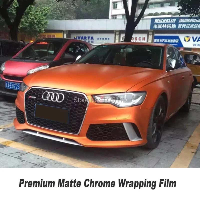 

Premium orange matte chrome vinyl Wrapping Film car vinyl wrap High-quality diamond glue Multiple size selection