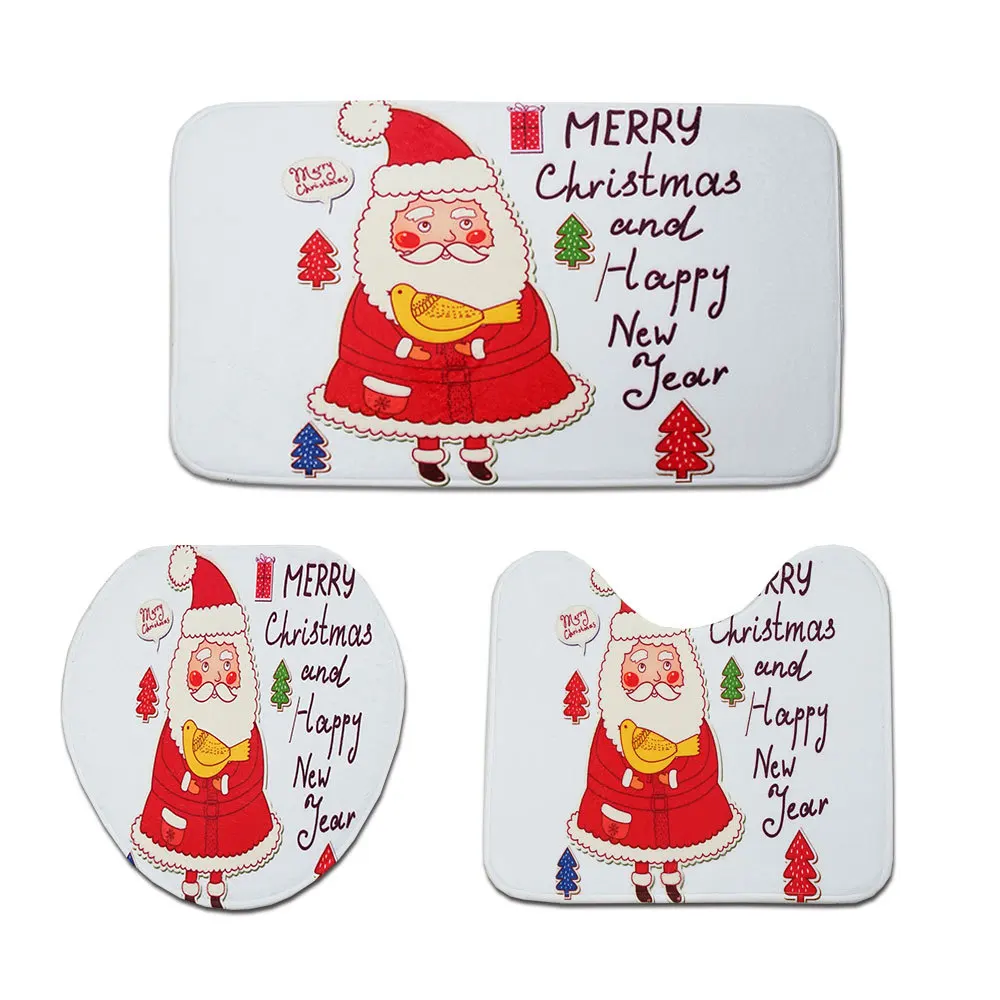 

2018 New Christmas toilet carpet three-piece combination floor mat Christmas combination series carpet