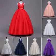 Детские вечерние платья с кружевным бантом для девочек платье-пачка с кружевами длиной до лодыжки От 3 до 12 лет