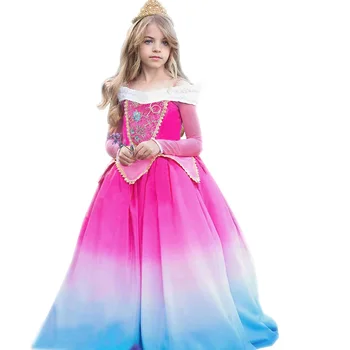 

Girls Fairy Tale Princess Sleeping Beauty Fancy Dress Floral Ball Gowns Halloween Cosplay Costume