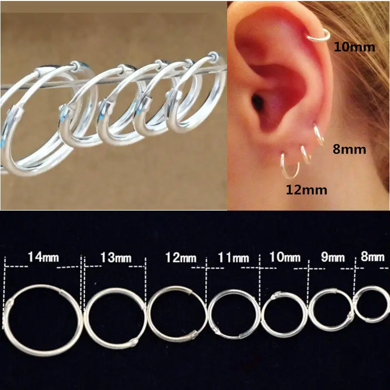 

Earrings Circle Sleeper Hoop 925 Silvering Ear stud Hinged 1Pairs 8-14mm Fashion Woman/Man