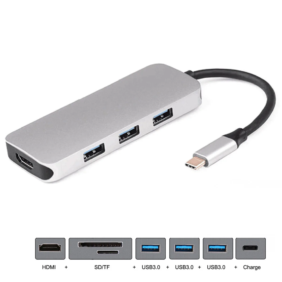 Jimier HDMI и 3 порта концентратор и TF SD для док-станции USB-C кард-ридер и зарядное устройство многопортовый адаптер