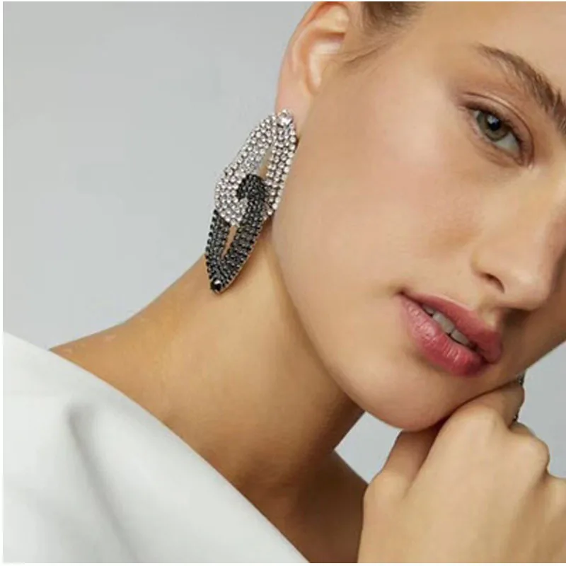 

Black Crystal Triangle Drop Earrings Women Long Dangle Earrings Indian Bridal Big Statement Jewelry Boho Collection