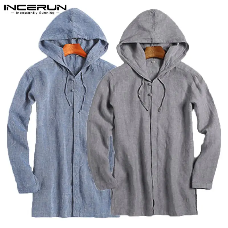 INCERUN Vintage Hoodies Men Sweatshirts Long Sleeve Button