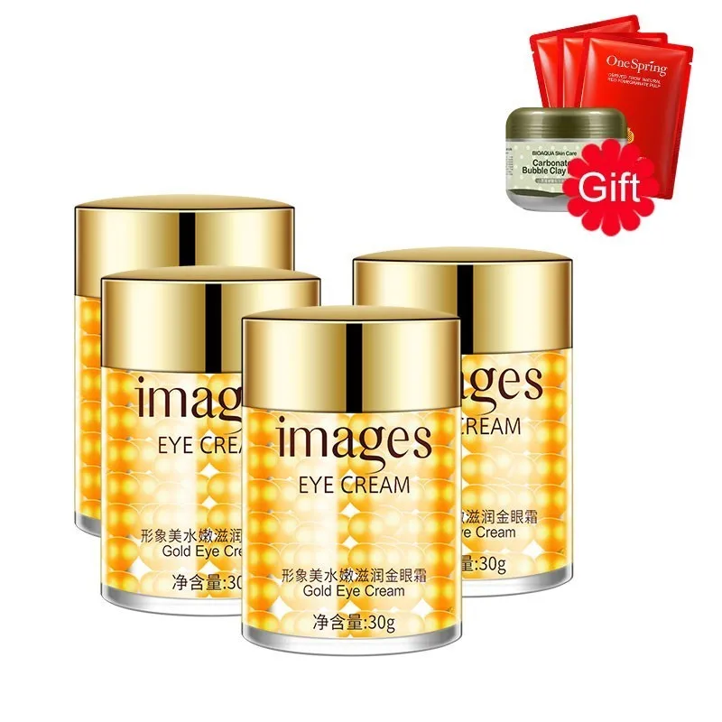 

4PCS Images Gold Eye Cream Collagen Eye Gel Moisturizing Anti Wrinkle Anti Puffiness + Bubble Clay Mask And 3PCS Masks For Gifts