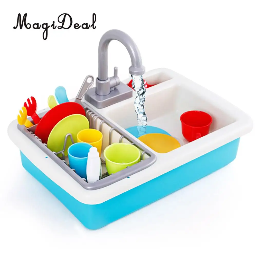 

Simulation Kitchen Sink Play Set (Real Working Faucet & Drain) Preschool Pretend Play Toys for Boys Girls