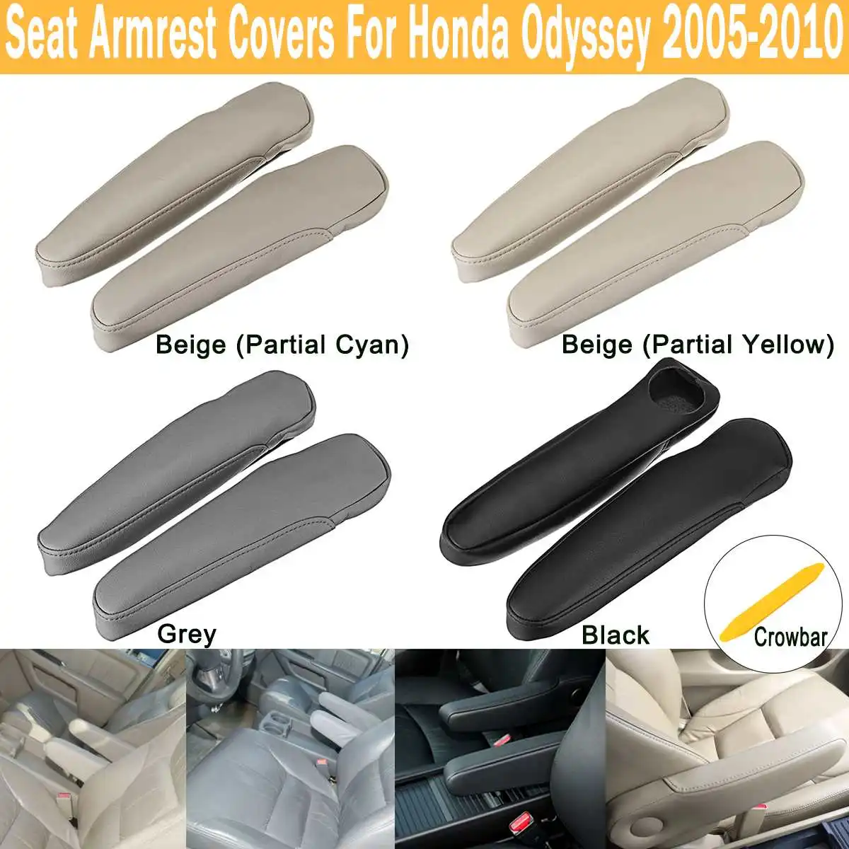 

2Pcs Real Leather Seat Armrest Covers Black / Grey / Beige for Honda for Odyssey 2005-2010 L+R Handle Cover Decoration