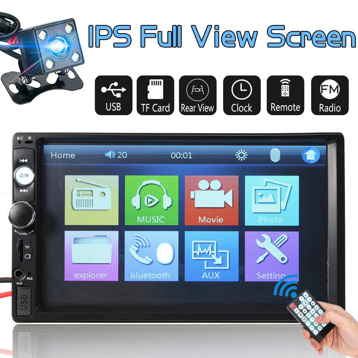 

7" 2DIN bluetooth IPS Full View Touchs Screen Car Multimedia Player Car Stereo MP5 Player FM Radio HD Rear Camera