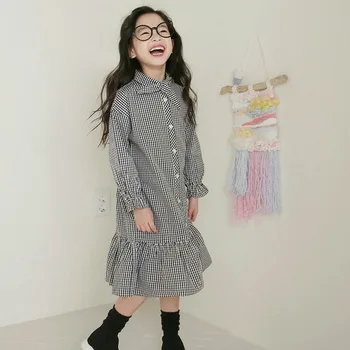 

Spring Autumn Shirts Cotton Long Sleeve Children Princess Dresses White Black Plaid School Girls Dress 9 To 10 12 14 Years