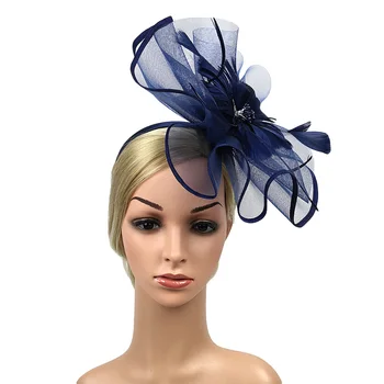 

1pc Creative Feathers Big Flower Headband Party Headwear Cocktail Hat Feast Headdress for Lady Women (Navy)