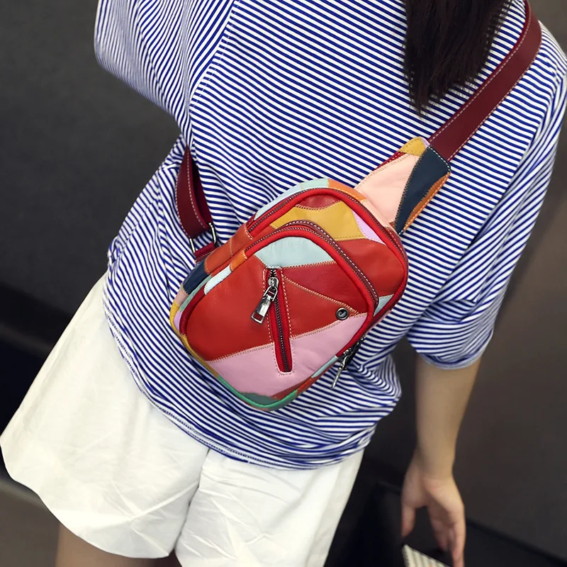 

Fashion Chest Pack Sheepskin Package Ins Style Genuine Leather Cellphone Package Woman Chest Bag Man Casual Chest Satchel Flap