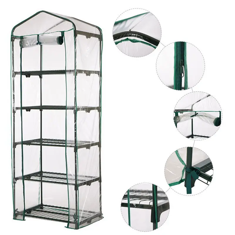 3/4/5-Tier Mini Greenhouse Steel Frame Outdoor Garden Plant Grow House PVC Cover 3/4/5-Tier Mini Greenhouse Steel Frame Outdoor Garden Plant Grow House PVC Cover