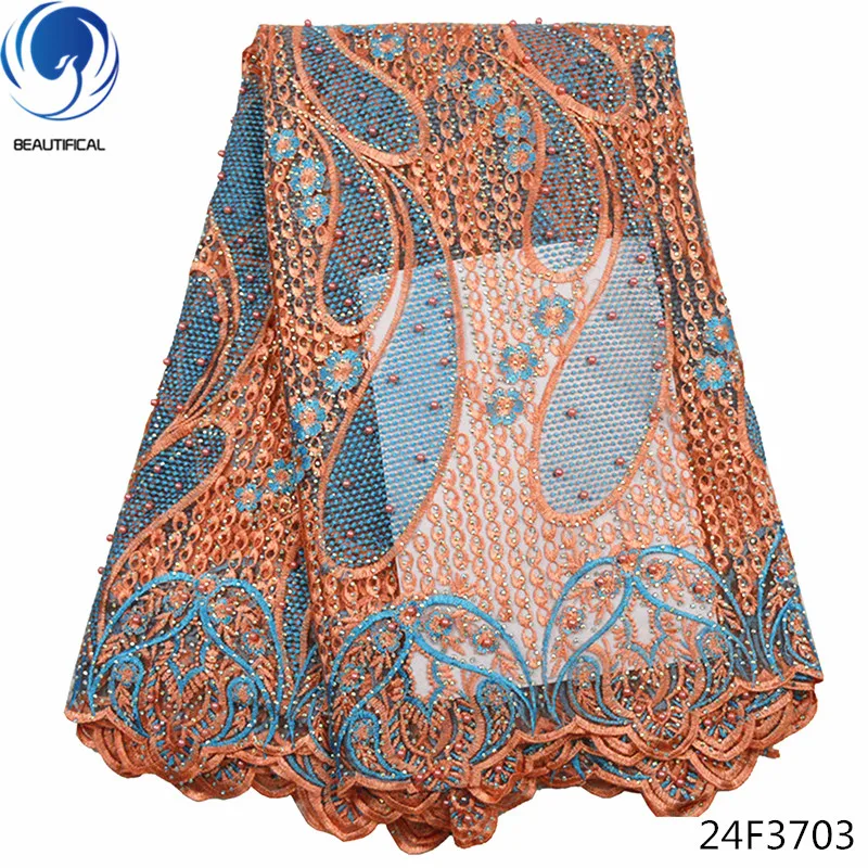 

Beautifical nigeria lace fabric 2018 bridal lace fabric indian lace fabric with lots rhinestones 5yards/lot high quality 24F37