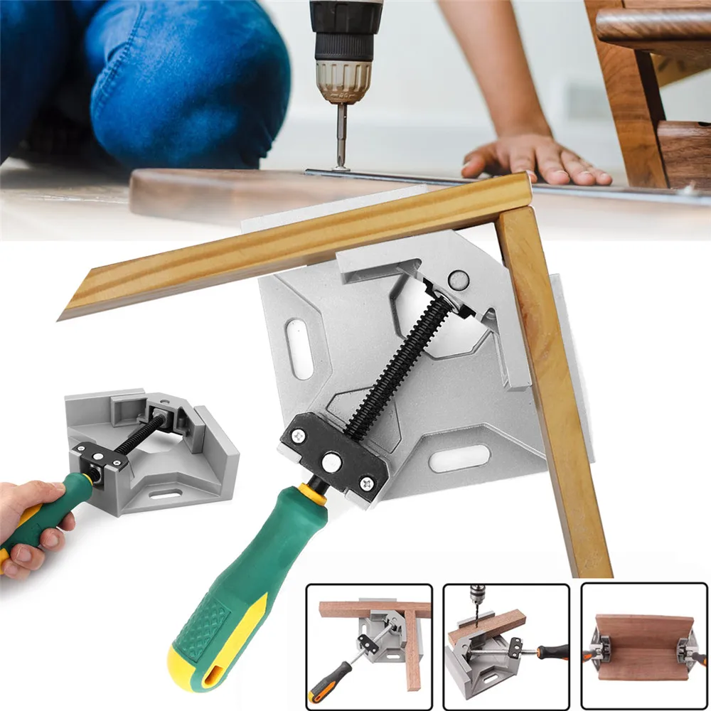 

90 Degree Aluminum Alloy Single Handle Right Angle Clamp Adjustable Carpenter Clip Fish Tank Picture Woodworking Frame Clip Tool