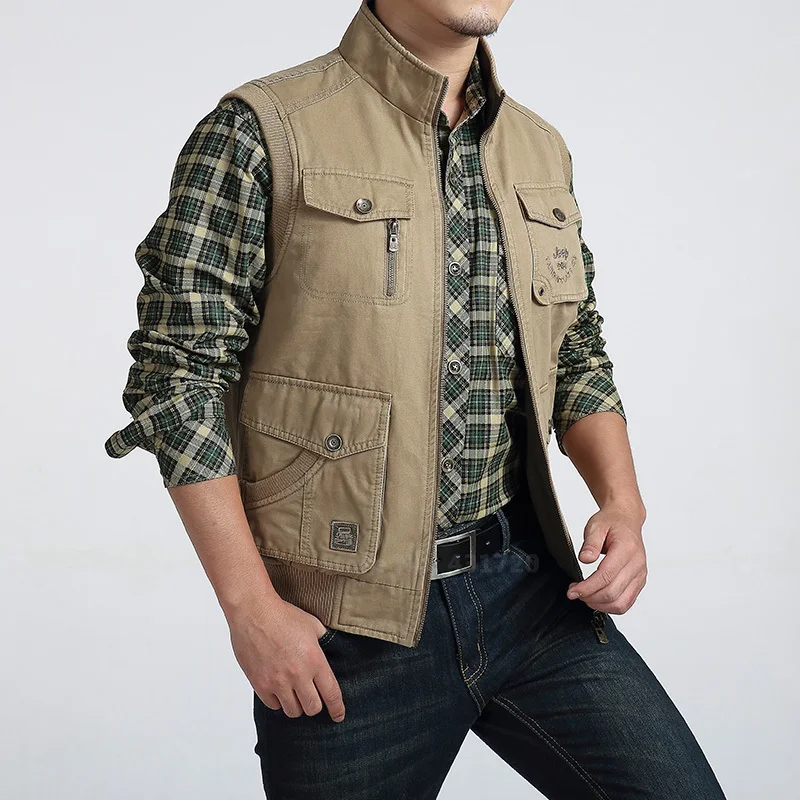 

Big Size 6xl Men Reversible Sleeveless Jacket Vest Outdoor Fishing Climbing Camping Photography Double Face Pocket Waistcoat Top