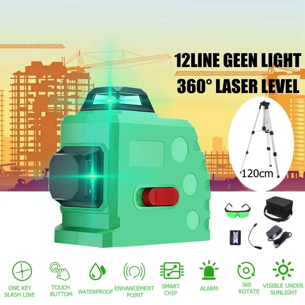 

12 Line 360 Horizontal Vertical Cross 3D Green Light Laser Level Self-Leveling Measure Super Powerful Laser Beam
