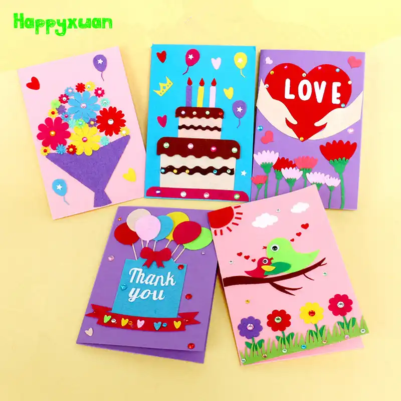 Happyxuan 5pcs Diy Handmade Greeting Card Kits Envelope Kid Non