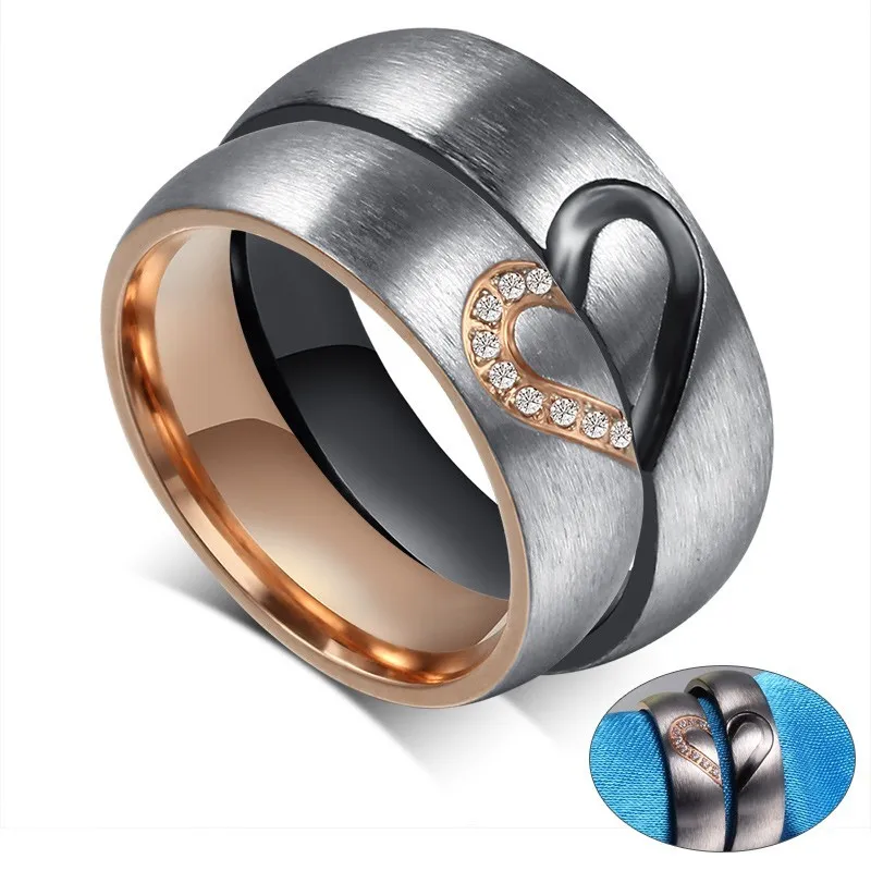 

Unique Keepsake of Love-promise Heart Couple Wedding Rings for Women Men with Bling CZ Stone Jewelry
