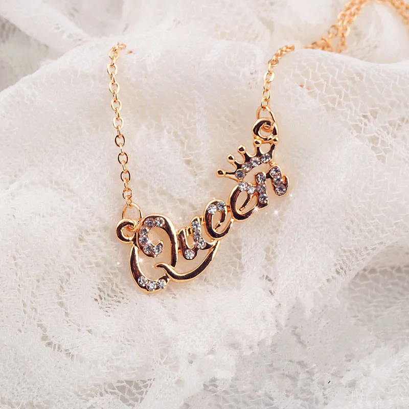 

Luxury Gold Silver Color Queen Princess Crown Chain Necklace Zircon Crystal Necklace Women Fashion Jewelry Birthday Present M13