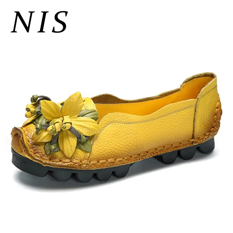 

NIS Vintage Bohemian Style Shoes Woman Spring Summer Socofy Genuine Leather Shoes Retro Women Flats Casual Loafers Ladies Shoe