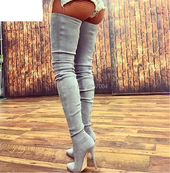 

Vinapobo 2019 Women Over The Knee High Boots Slip on Winter Shoes Thin High Heel Pointed Toe All Match Women Boots Size 34-43