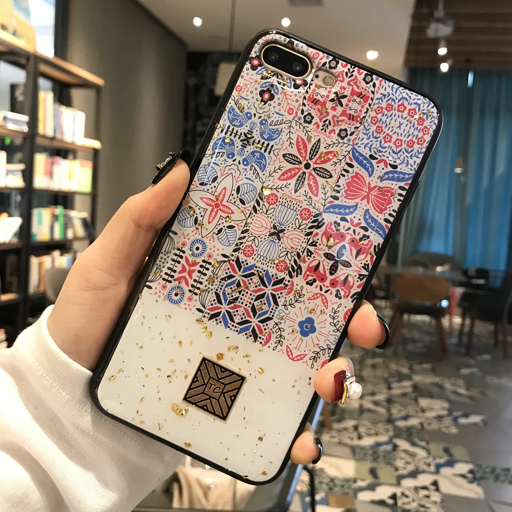 Этнический стиль цветок Золотая фольга Bling чехол для телефона для iPhone X XS Max XR 11 pro мягкий чехол для iPhone 7 8 6 6s Plus блестящий чехол